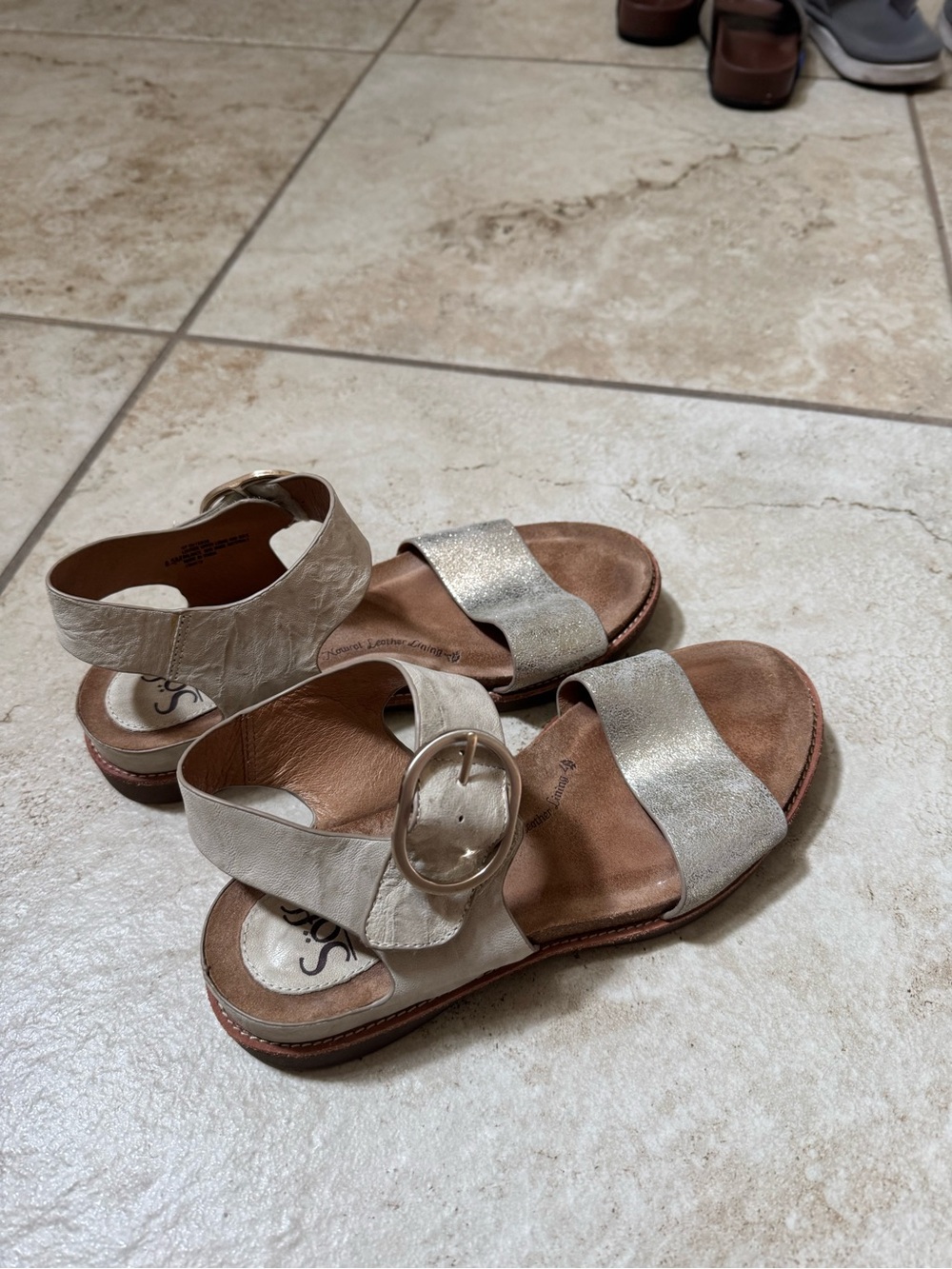 Sofft Metallic Ivory Leather Ankle-Strap Sandals